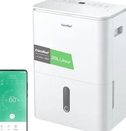 Nature Pro Déshumidificateur 2EN1,Elimine l'humidité jusqu'à 20LJour, Purification d'air avec ioniseur, 4 Modes, Fonction Air Swing