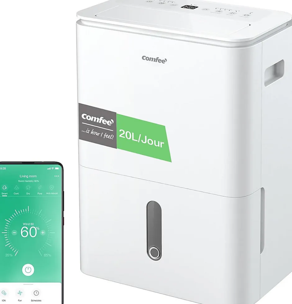 Nature Pro Déshumidificateur 2EN1,Elimine l'humidité jusqu'à 20LJour, Purification d'air avec ioniseur, 4 Modes, Fonction Air Swing
