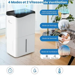 Giantex Déshumidificateur 50L Jour pour Pièces 60 avec 4 Modes 2 Vitesses De Ventilateur écran Tactile Contrôle Wifi Minuterie 24H Outlet