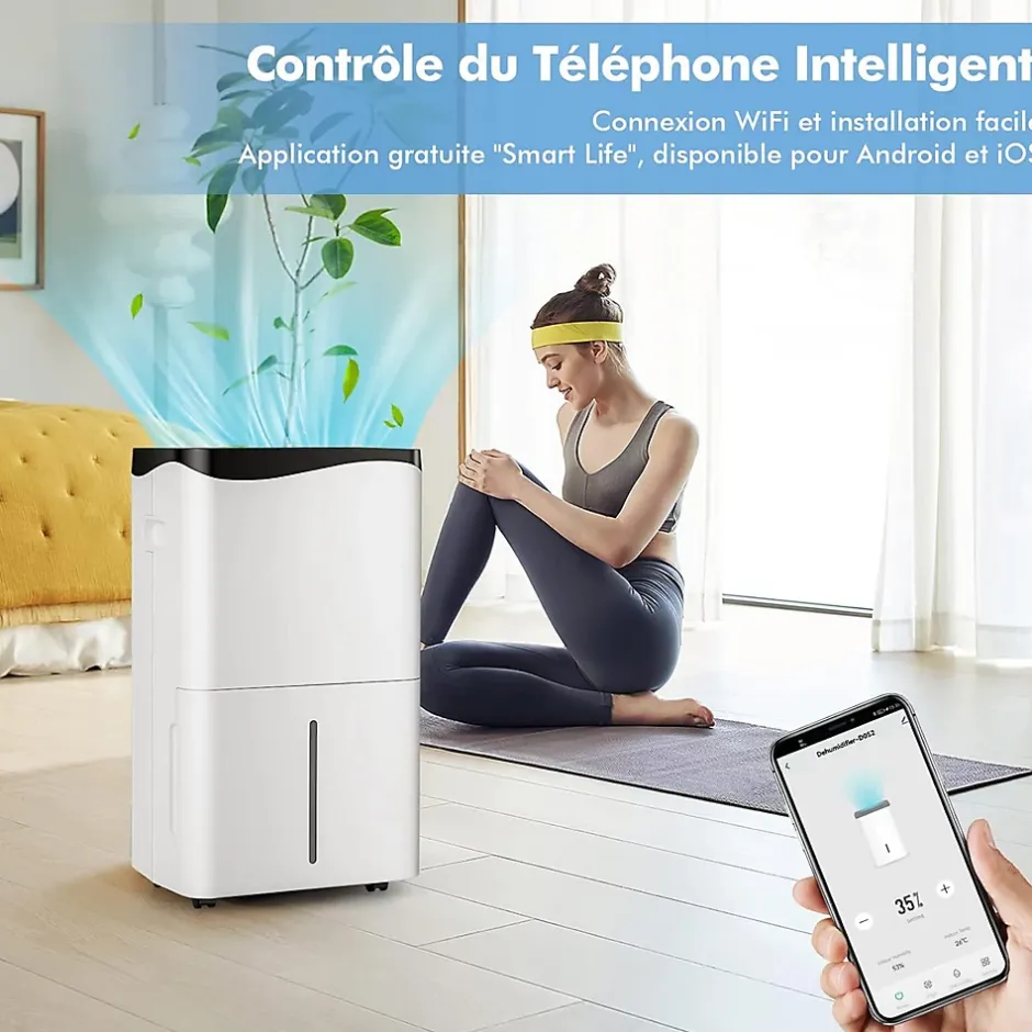 Giantex Déshumidificateur 50L Jour pour Pièces 60 avec 4 Modes 2 Vitesses De Ventilateur écran Tactile Contrôle Wifi Minuterie 24H Outlet