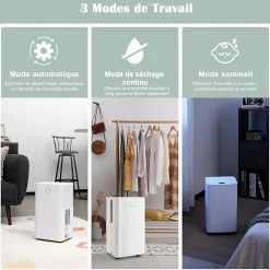 Giantex Déshumidificateur électrique 15L/Jour, 3 Modes, Minuterie 24H, 2 Vitesses du Vent, Réservoir d'Eau 2L, Blanc