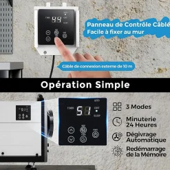 Giantex Déshumidificateur 58,5L/Jour, 2 Méthodes Drainage, 24 Minuterie, 2 Modes, Panneau de Contrôle ,Blanc