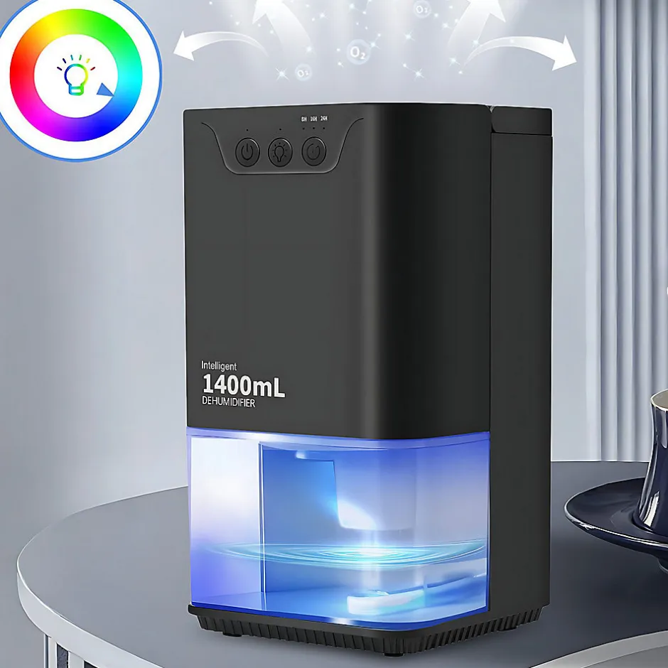 Nettlife Déshumidificateur 1400 ml avec minuterie et d'ambiance (noir)