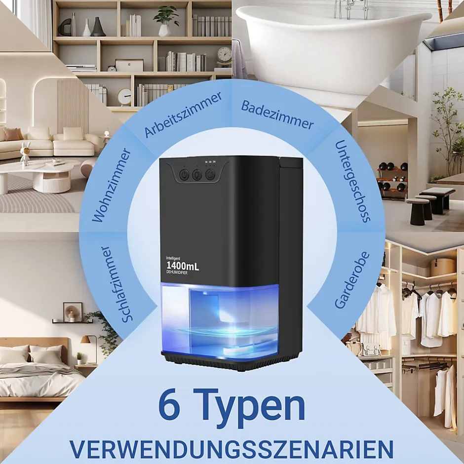 Nettlife Déshumidificateur 1400 ml avec minuterie et d'ambiance (noir)