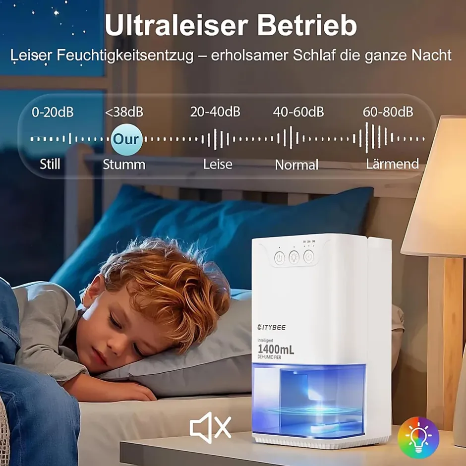 Nettlife Déshumidificateur 1400 ml avec minuterie et d'ambiance (blanc) Hot