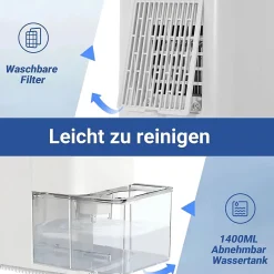 Nettlife Déshumidificateur 1400 ml avec minuterie et d'ambiance (blanc) Hot