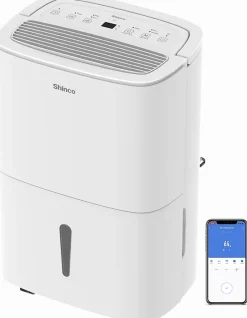 Shinco Déshumidificateur Portable Blanc 30L - Purificateur d'Air avec Filtre à Charbon Actif + Minuterie 24h + Drainage Continu