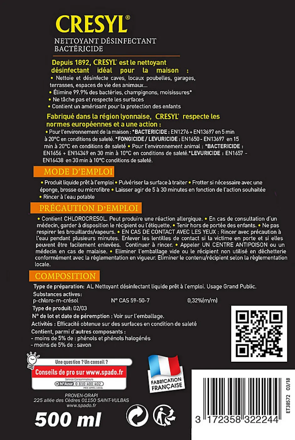 Spado Désinfectant bactéricide fongicide Cresyl 500ml