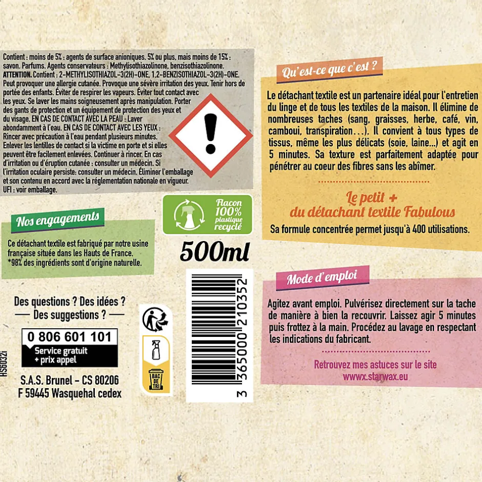 Starwax Fabulous Détachant textile fiel de bœuf Starwax The fabulous 500ml
