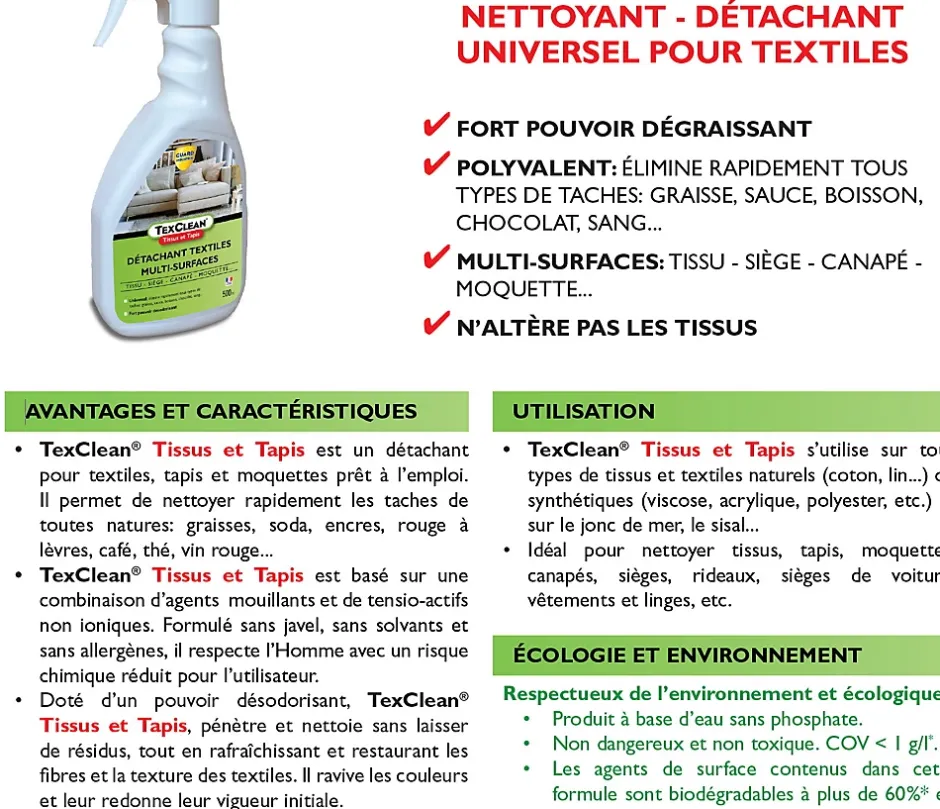 Guard Industrie Détachant tissu TexClean 500ml Tissu Matelas Canapé et Tapis Détachant et Nettoyant Professionnel Best