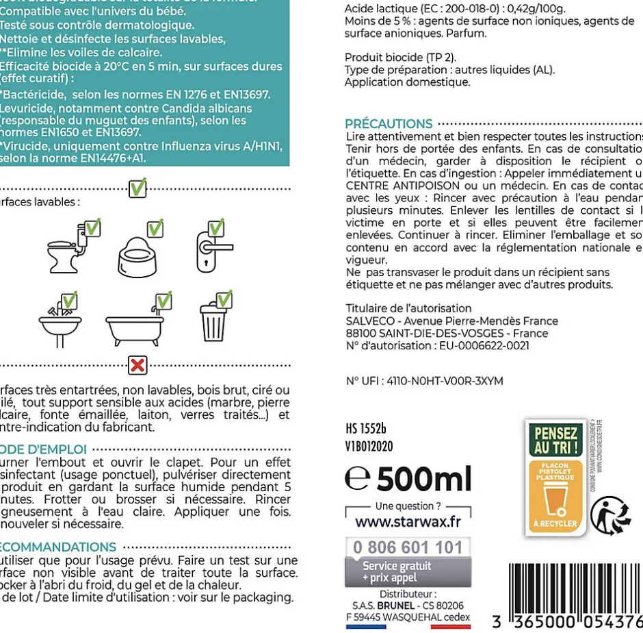 Starwax Détartrant désinfectant sanitaires 500ml