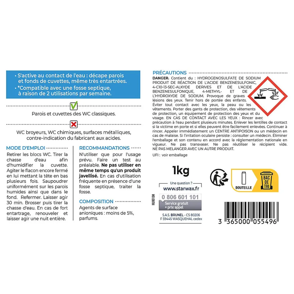 Starwax Détartrant en poudre sanitaire 1 kg Clearance