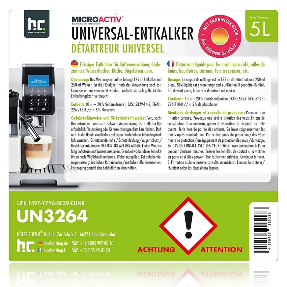 Höfer Chemie Détartrant Universel Microactiv Avec Indicateur De Couleur Pour Machines À Café Entièrement Automatiques En Bidon De 4 x 5 L Discount