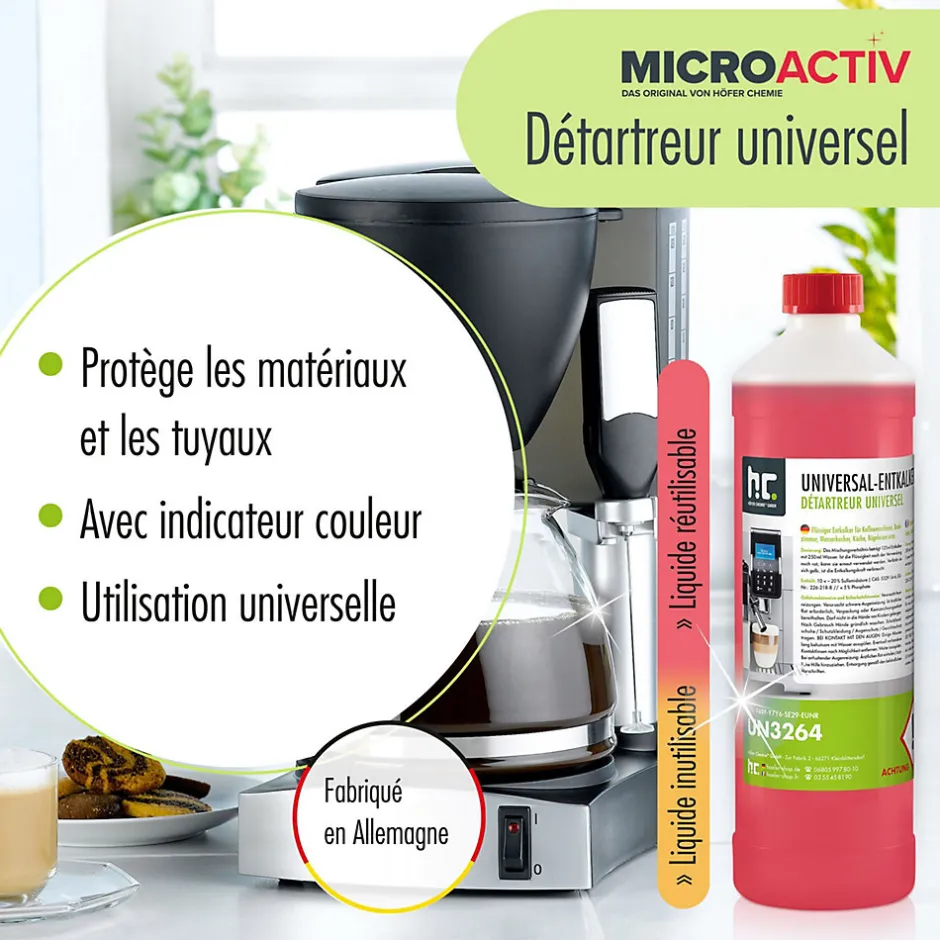 Höfer Chemie Détartrant Universel Microactiv Avec Indicateur De Couleur Pour Machines À Café Entièrement Automatiques En Bidon De 96 x 5 L