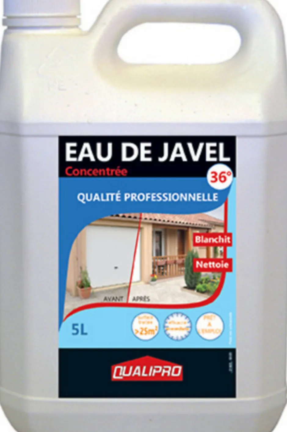 Qualipro Eau de javel concentrée 9,6% 36° qualité professionnelle 5L