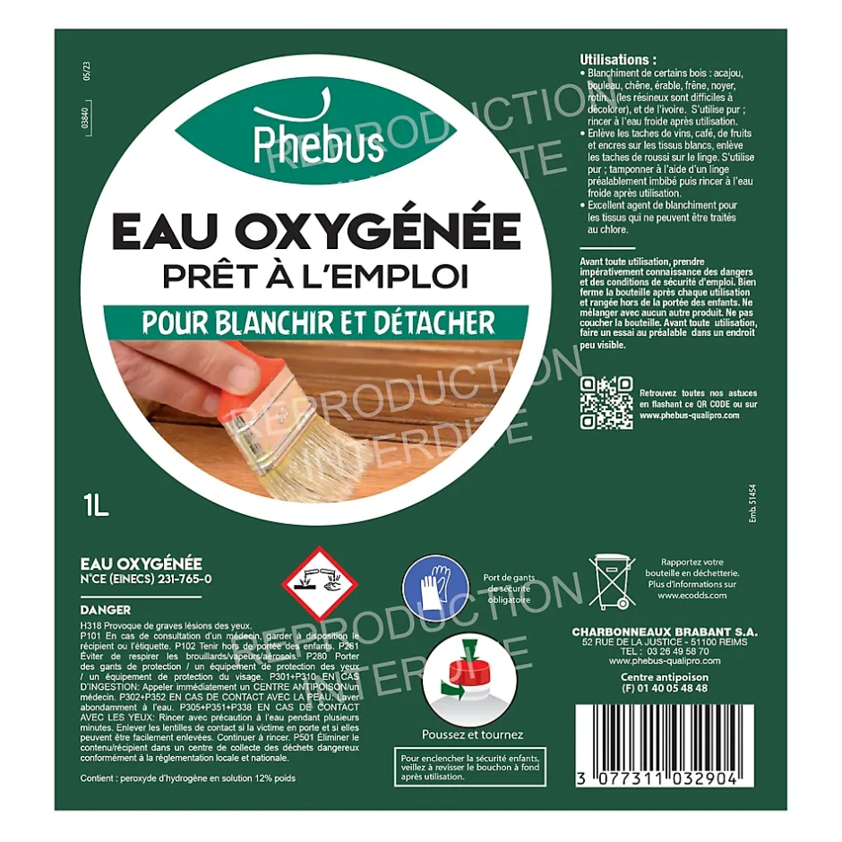 Phebus Eau oxygénée prêt à l'emploi 1L 12% New