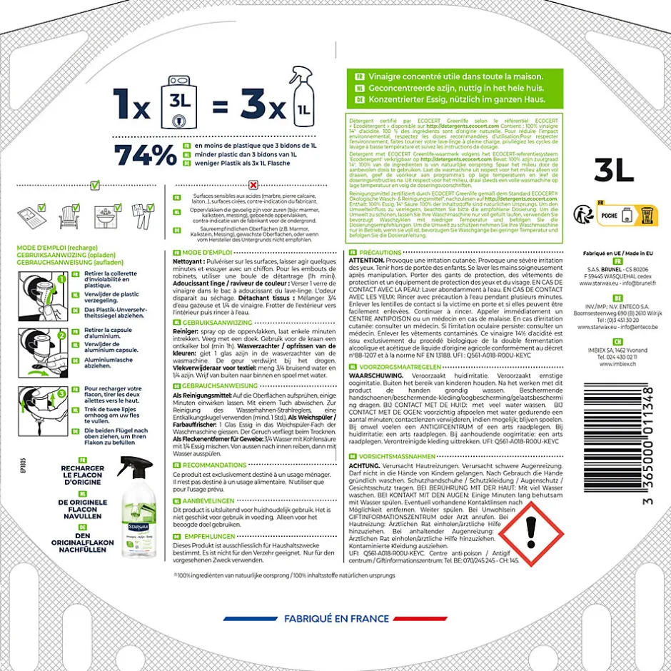 Soluvert Eco-recharge vinaigre 14° Starwax 3L Best