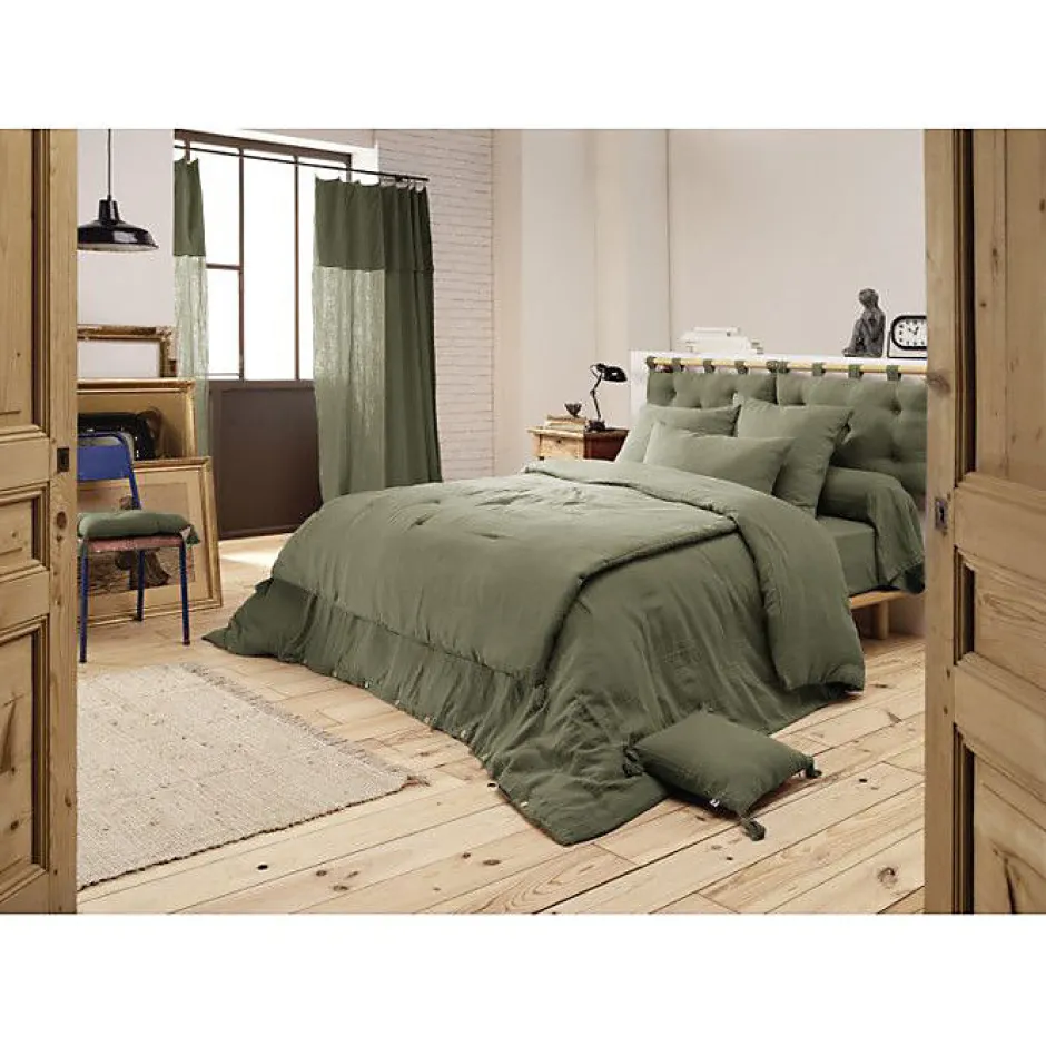 L'Effet Papillon Edredon Gaïa 150 x 150 cm Vert fonce