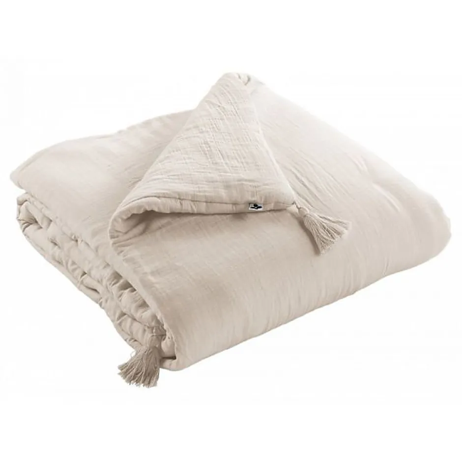 L'Effet Papillon Edredon Gaïa double gaze coton taupe 90 x 200 cm