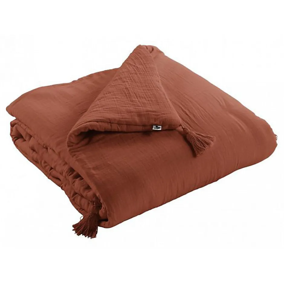 L'Effet Papillon Edredon ou Bout de lit "Gaïa" toutes dimensions "Gaze de Coton" - Gaïa Terracotta - 90 x 200 cm