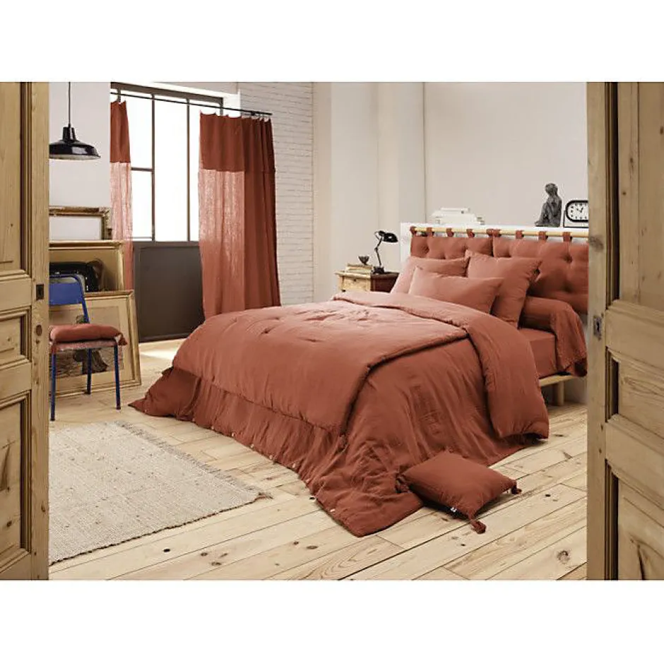 L'Effet Papillon Edredon ou Bout de lit "Gaïa" toutes dimensions "Gaze de Coton" - Gaïa Terracotta - 90 x 200 cm