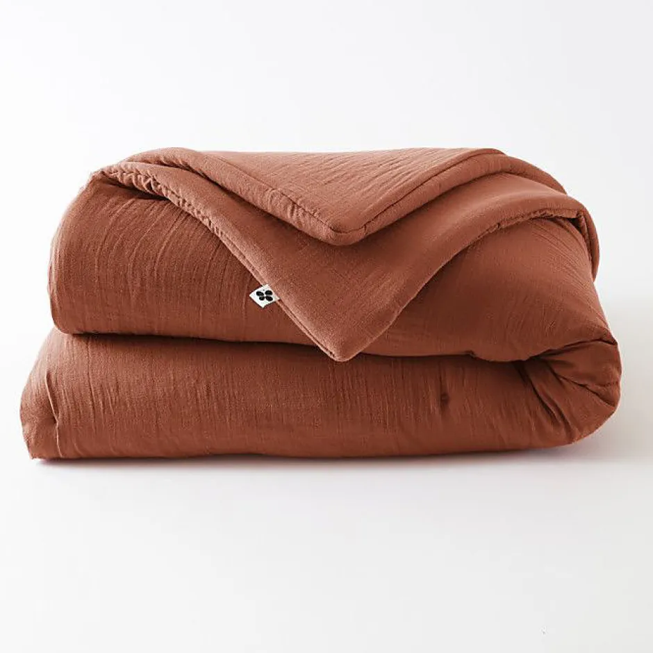 L'Effet Papillon Edredon ou Bout de lit "Gaïa" toutes dimensions "Gaze de Coton" - Gaia Terracotta - 180 x 240 cm Discount