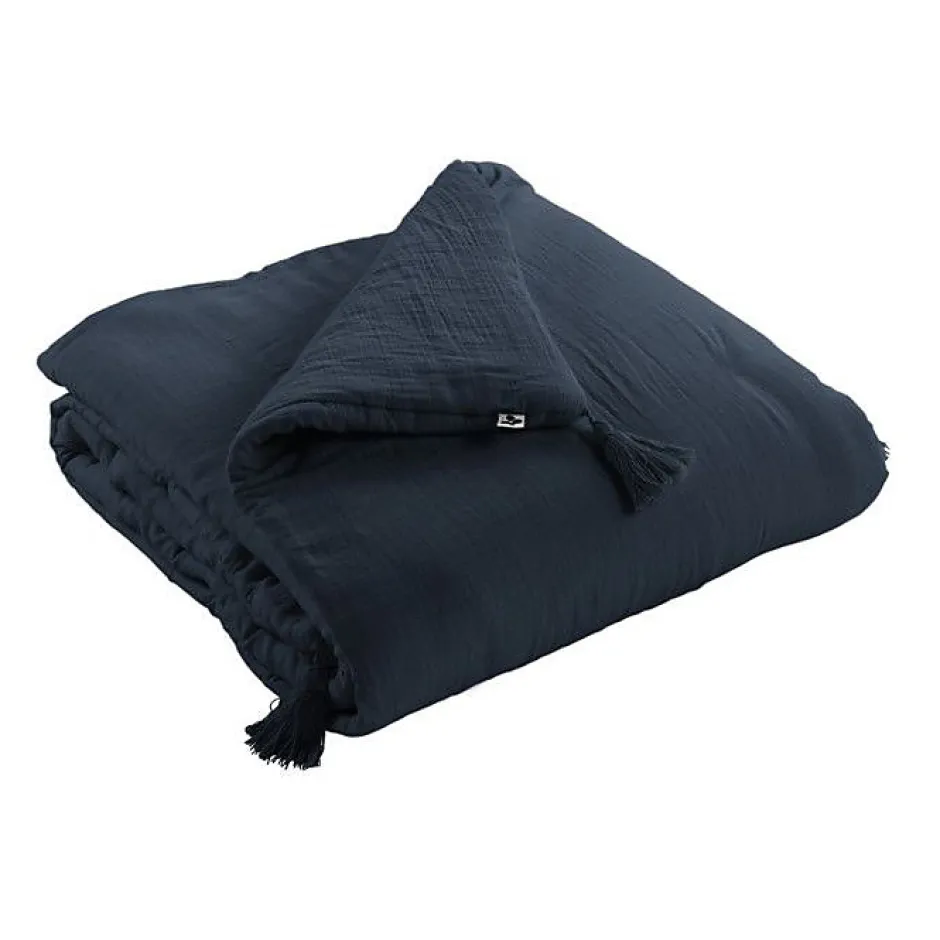 L'Effet Papillon Edredon ou Bout de lit "Gaïa" toutes dimensions "Gaze de Coton" - Gaïa Minuit - 150 x 150 cm Discount