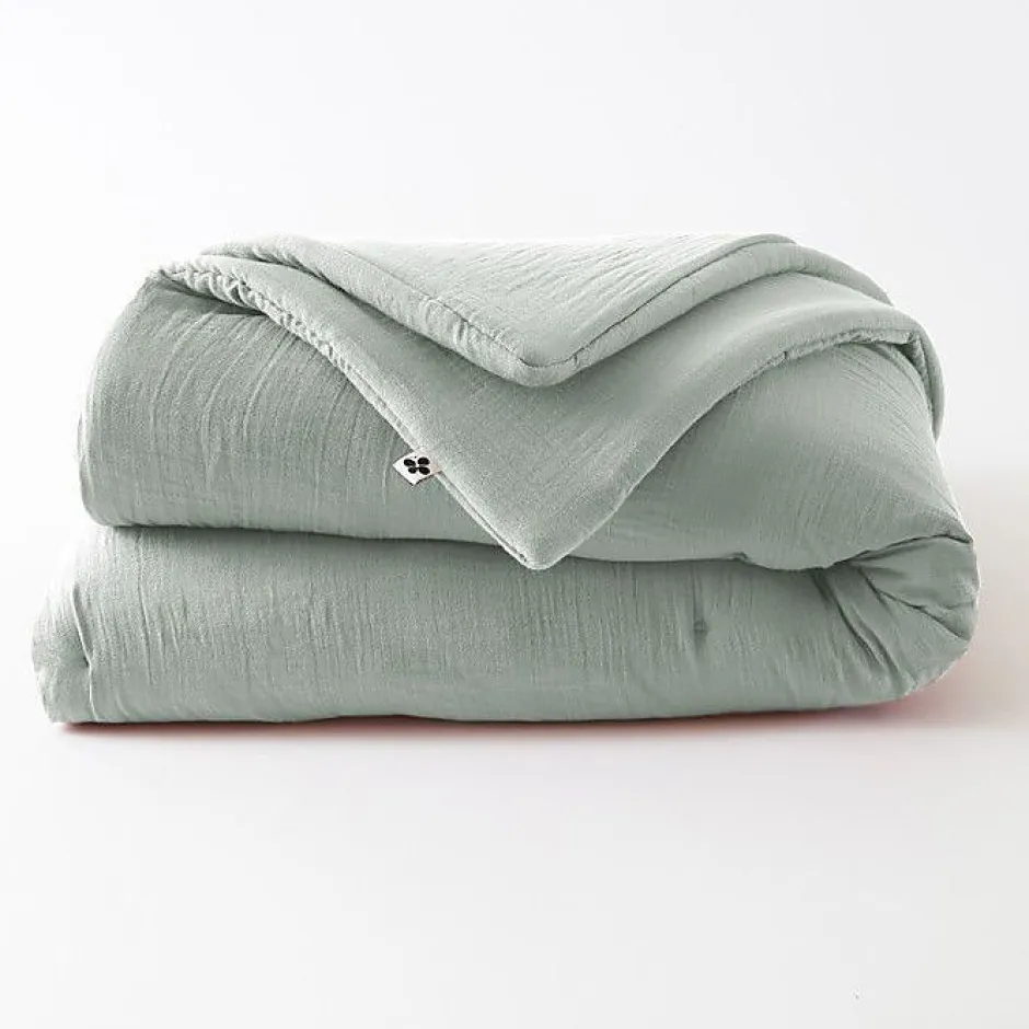 L'Effet Papillon Edredon ou Bout de lit "Gaïa" toutes dimensions "Gaze de Coton" - Gaia Eucalyptus - 180 x 240 cm Outlet
