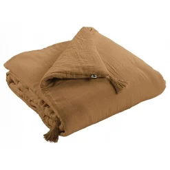 L'Effet Papillon Edredon ou Bout de lit "Gaïa" toutes dimensions "Gaze de Coton" - Gaïa Camel - 150 x 150 cm Online