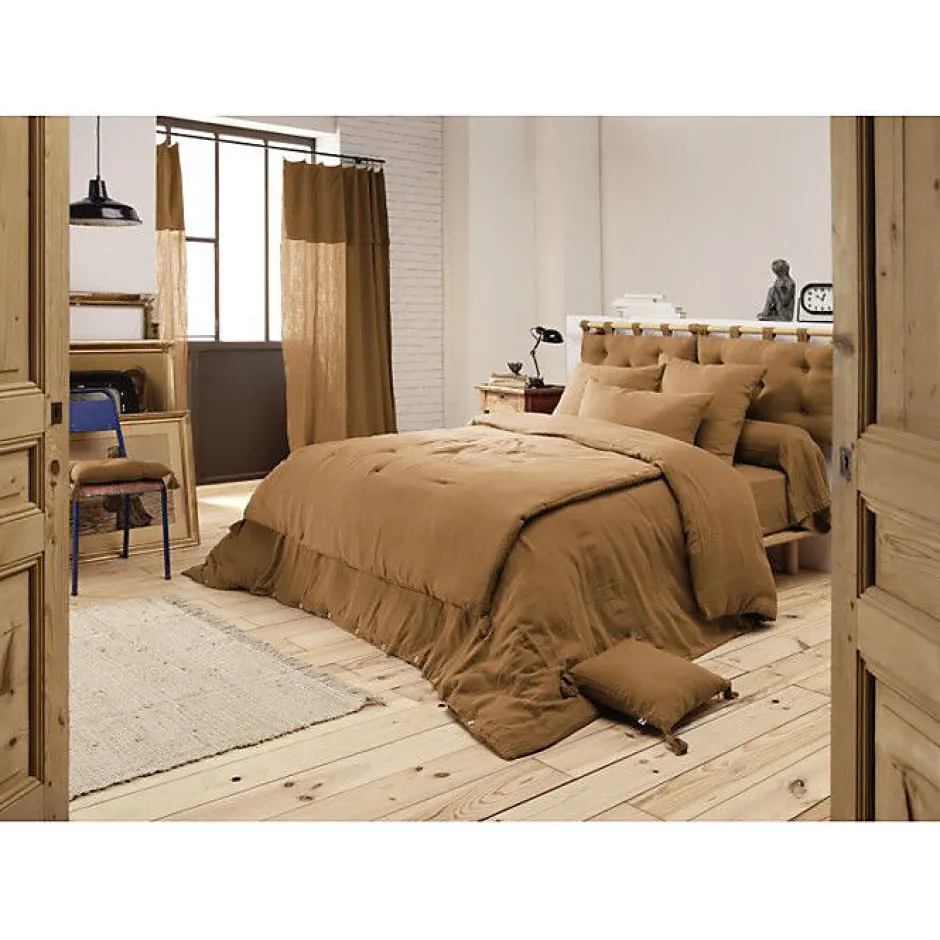 L'Effet Papillon Edredon ou Bout de lit "Gaïa" toutes dimensions "Gaze de Coton" - Gaïa Camel - 150 x 150 cm Online