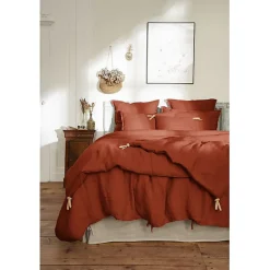 L'Effet Papillon Edredon ou Bout de lit matelassé 90 x 200 cm "Soline" Lin lavé - Soline Paprika New