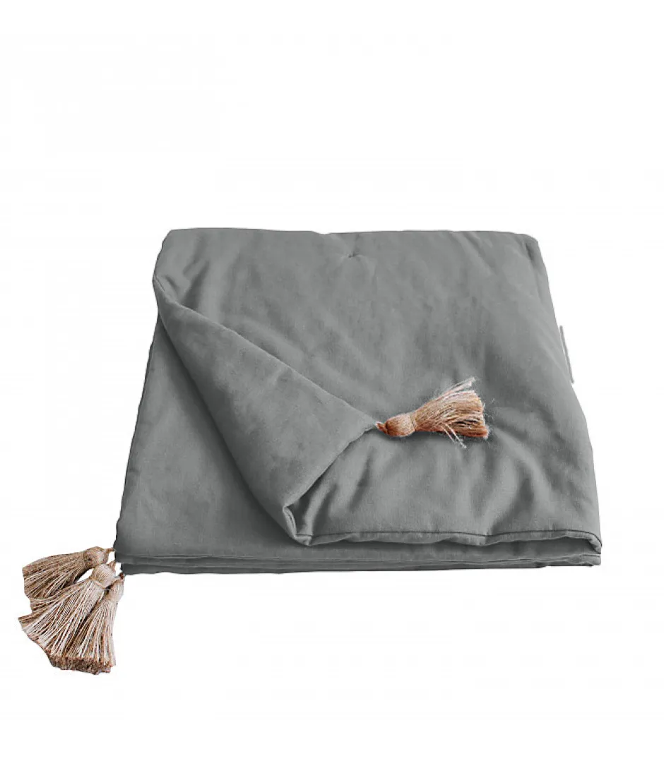 Home Maison Edredon Panama avec pompons en jute (90x190 cm - Gris clair)
