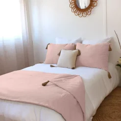 Enjoy Home Edredon Panama avec pompons en jute (90x190 cm - Vieux rose) Discount