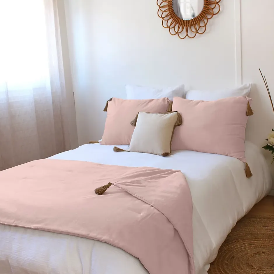 Enjoy Home Edredon Panama avec pompons en jute (90x190 cm - Vieux rose) Discount