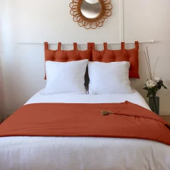 Enjoy Home Edredon Panama avec pompons en jute (90x190 cm - Brique)