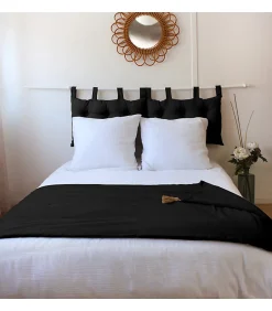 Home Maison Edredon Panama avec pompons en jute (90x190 cm - Noir) Clearance