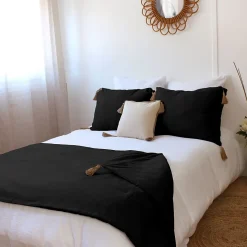 Home Maison Edredon Panama avec pompons en jute (90x190 cm - Noir) Clearance