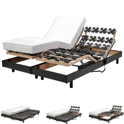Weber Industries Ensemble 2 sommiers relaxation électrique FLEXPALACE 80x200 + 2 matelas mémoire de forme / Noir