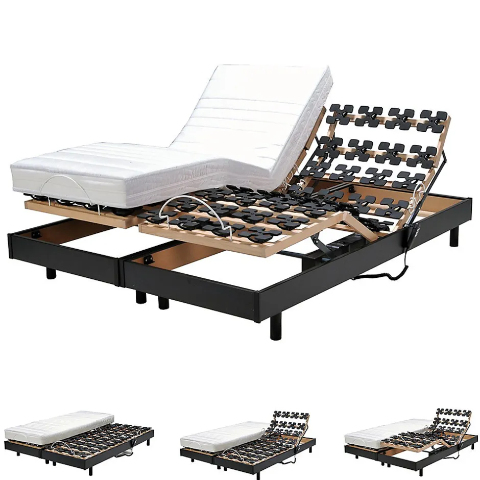 Weber Industries Ensemble 2 sommiers relaxation électrique FLEXPALACE 80x200 + 2 matelas mémoire de forme / Noir