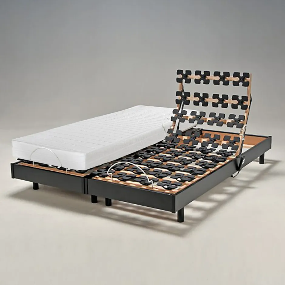 Weber Industries Ensemble 2 sommiers relaxation électrique FLEXPALACE 80x200 + 2 matelas mémoire de forme / Noir