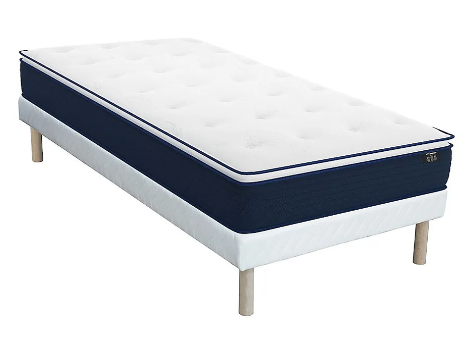 Vente-unique Ensemble 90 x 190 cm sommier + matelas ressorts ensachés et surmatelas intégré ép.24cm - ALTIER de YSMÉE