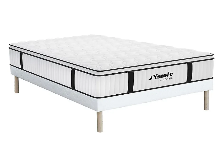 Vente-unique Ensemble 140 x 190 cm sommier + matelas anti-feu ressorts ensachés et surmatelas intégré ép.28 cm - DELICE de YSMÉE HÔTEL Outlet