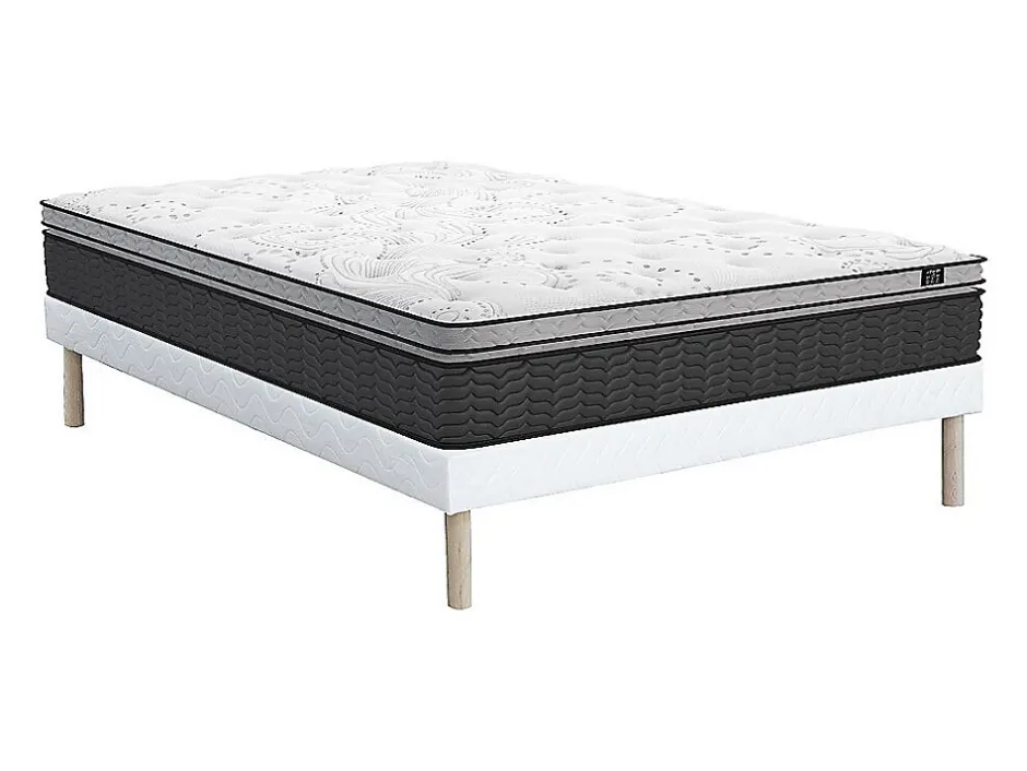Vente-unique Ensemble 140 x 190 cm sommier + matelas hybride ressorts ensachés et surmatelas intégré ép.30cm - GAMIANI de YSMÉE Discount