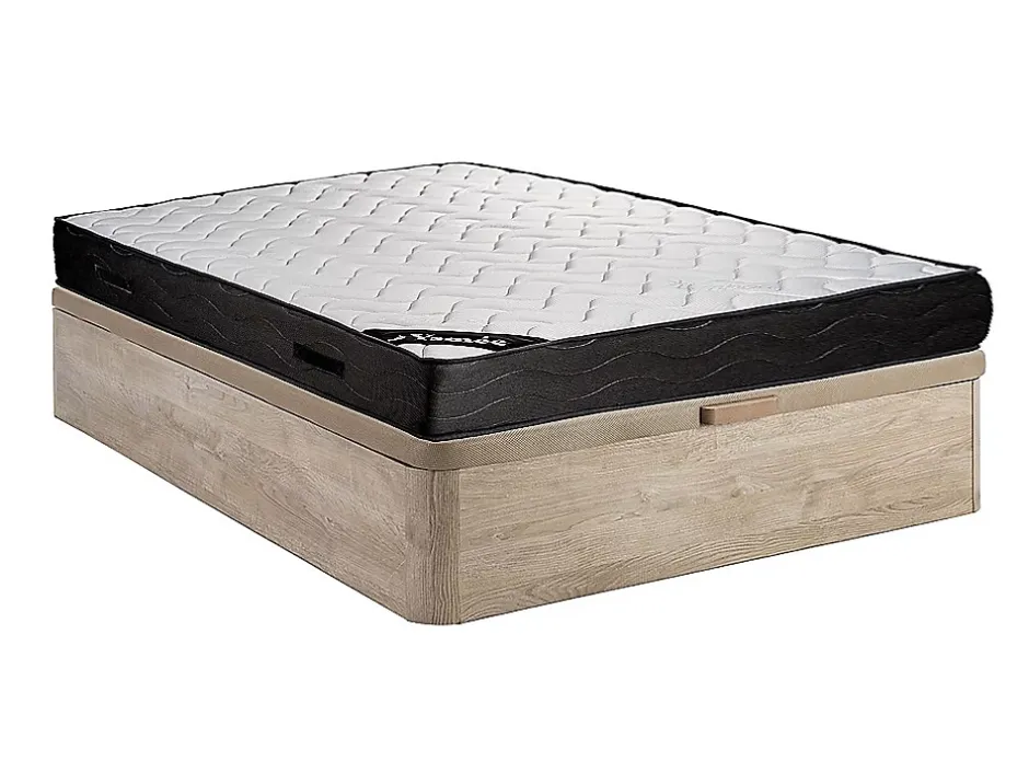 Vente-unique Ensemble 140 x 190 cm sommier coffre naturel clair + matelas ressorts ensachés 7 zones et mémoire de forme ép.24cm - MERISI de Online