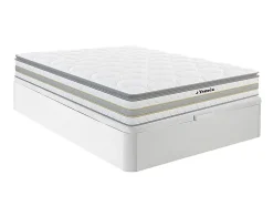 Vente-unique Ensemble 140 x 190 cm sommier coffre blanc + matelas ressorts ensachés et surmatelas intégré ép.29cm - CANTERBURY de YSMÉE
