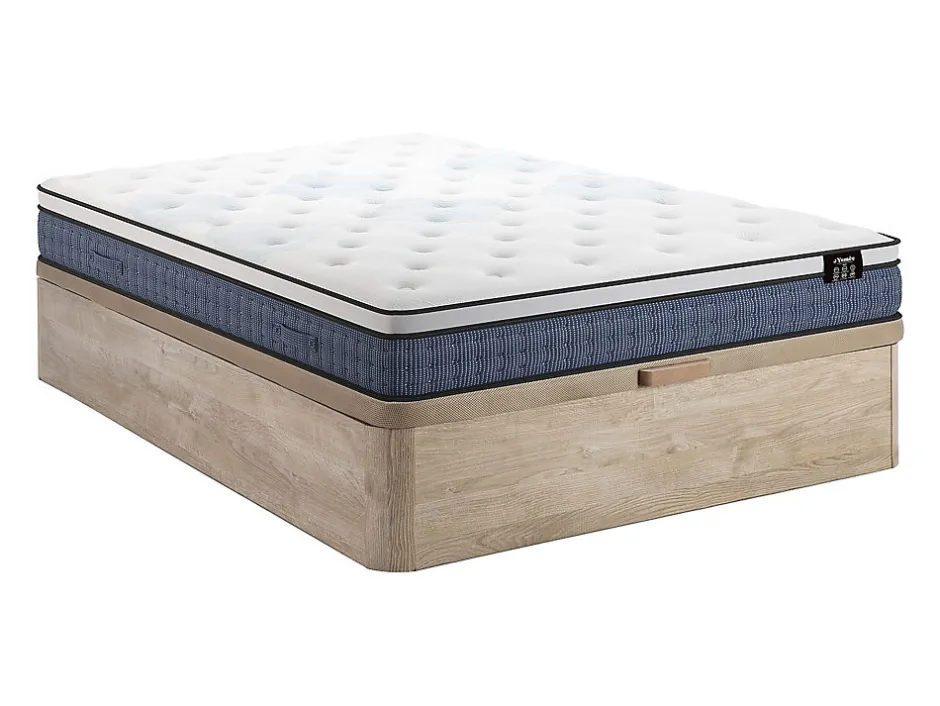 Vente-unique Ensemble 160 x 200 cm sommier coffre naturel clair + matelas ressorts ensachés 7 zones et accueil gel à mémoire de forme ép.23cm -
