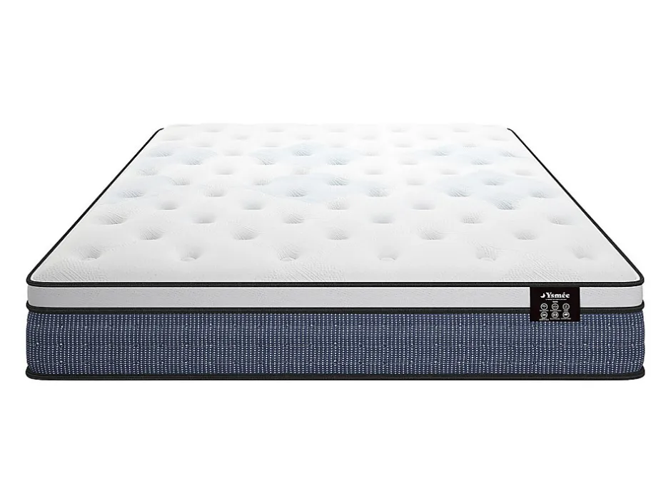 Vente-unique Ensemble 160 x 200 cm sommier coffre naturel clair + matelas ressorts ensachés 7 zones et accueil gel à mémoire de forme ép.23cm -