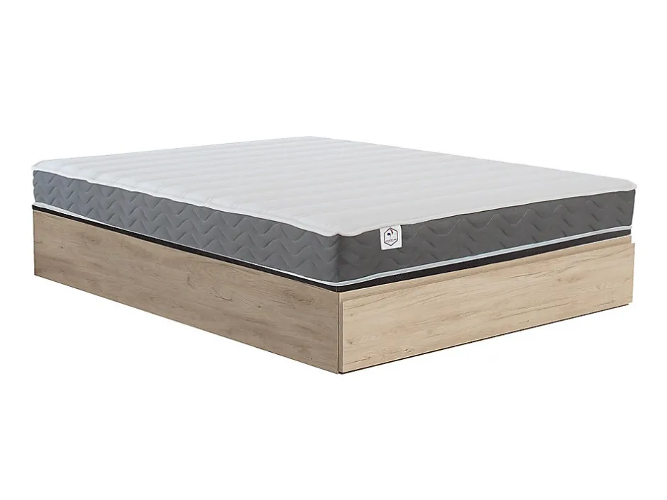 Vente-unique Ensemble 160 x 200 cm sommier coffre avec tiroir naturel clair + matelas mousse HD mémoire de forme et tissu 3D respirant ép.18cm