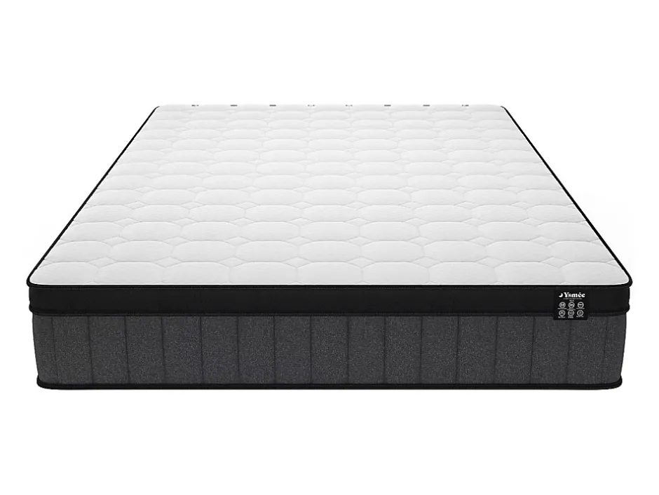 Vente-unique Ensemble 160 x 200 cm sommier coffre blanc + matelas hybride ressorts ensachés 7 zones et gel à mémoire de forme ép.25cm - TOLCA Outlet