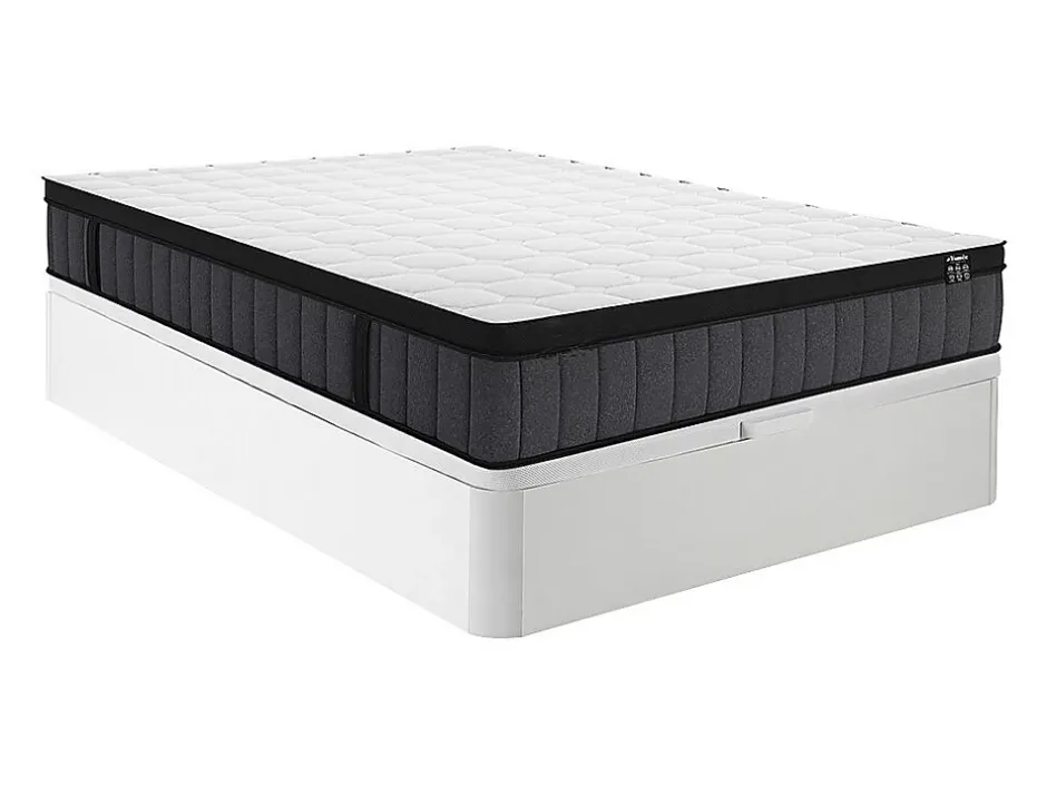 Vente-unique Ensemble 160 x 200 cm sommier coffre blanc + matelas hybride ressorts ensachés 7 zones et gel à mémoire de forme ép.25cm - TOLCA Outlet